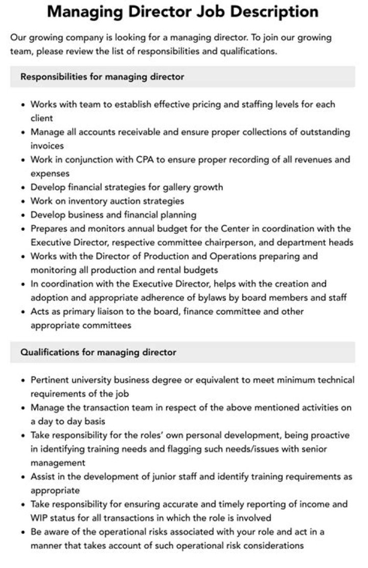 Managing Director Job Description PDF: Full Template & Guide