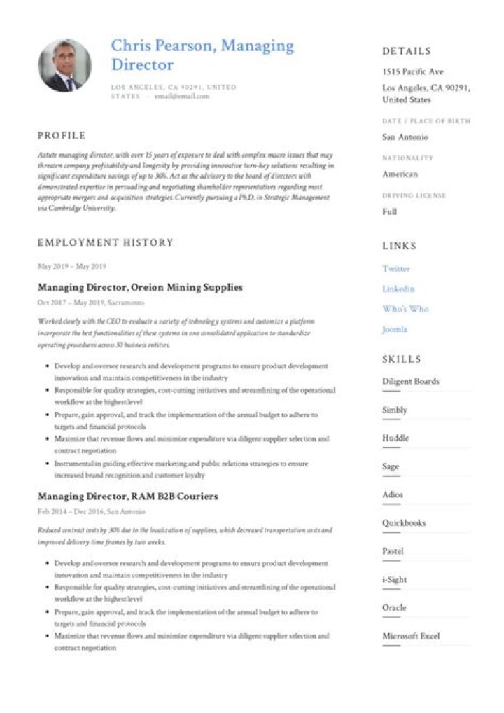 Managing Director Resume PDF for Executive Recruitment