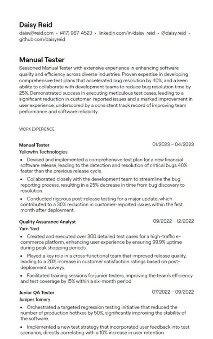 Manual Testing Resume with 2 Years Experience – PDF Download