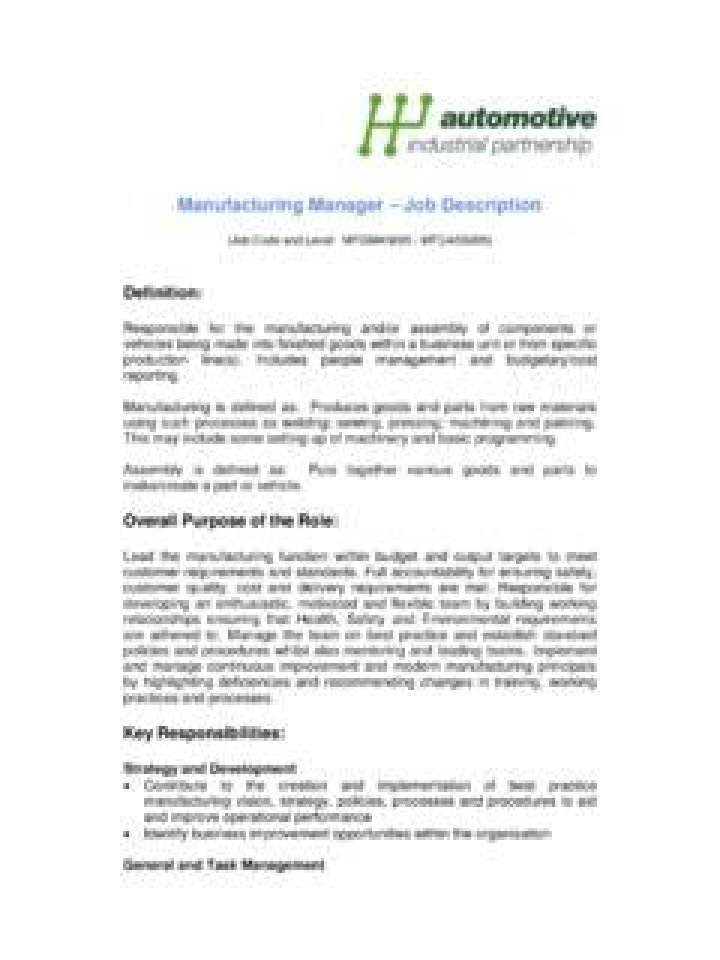 Manufacturing Manager Job Description PDF – Full Career Guide