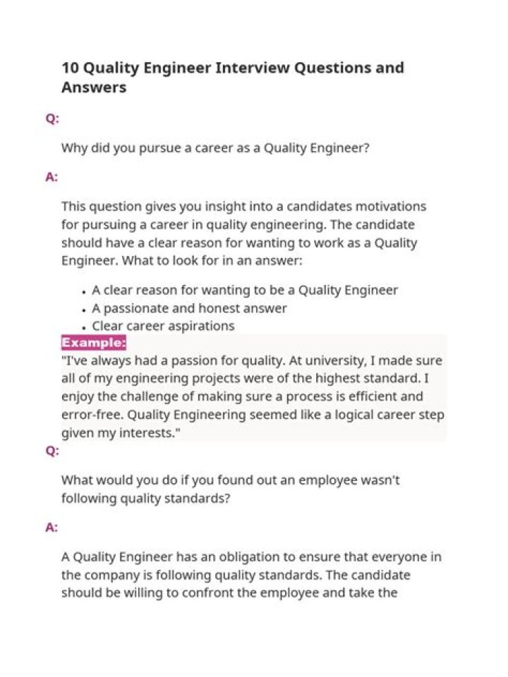Manufacturing Quality Engineer Interview Questions and Answers PDF