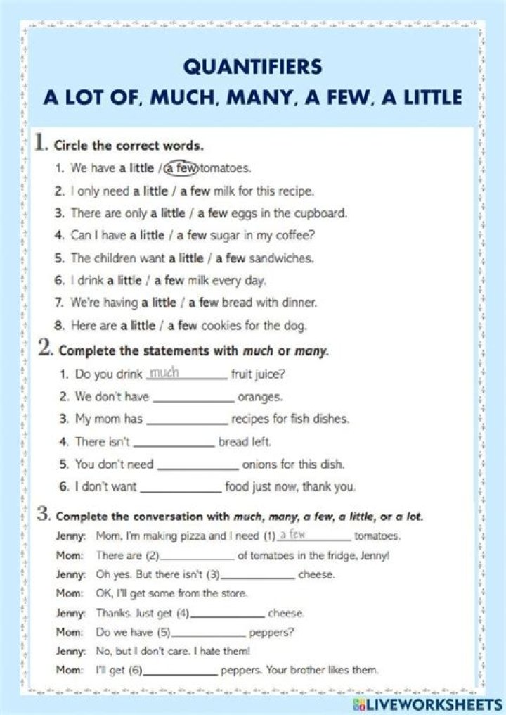Free Many Much Worksheet PDF for Easy Practice