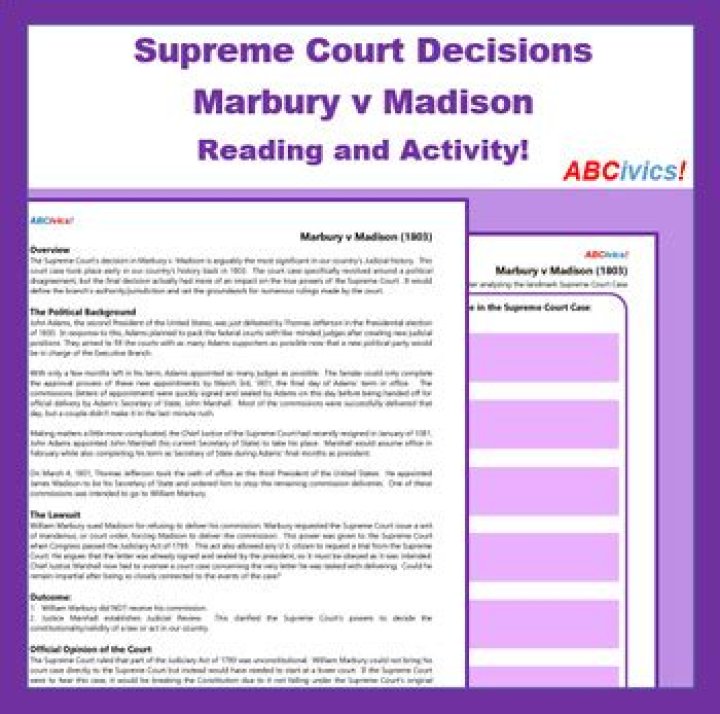 Free Marbury v. Madison Worksheet PDF for High School Students