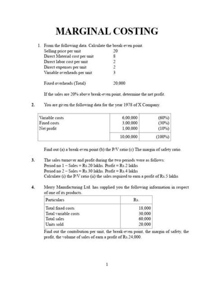 Marginal Costing Questions and Answers PDF: Expert Guide
