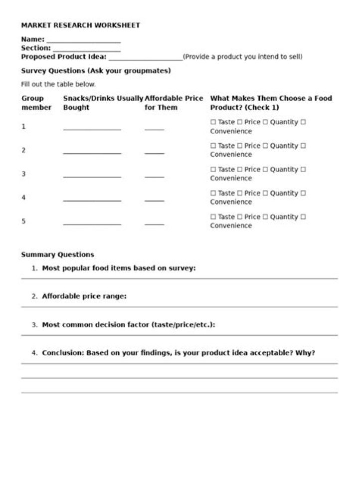 Download Free Market Research Worksheet PDF for Accurate Data Collection
