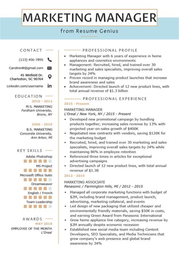 Marketing Manager Resume Sample PDF for Job Success