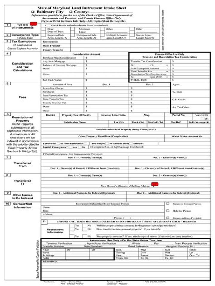 Download Maryland Land Intake Sheet PDF for Property Ownership