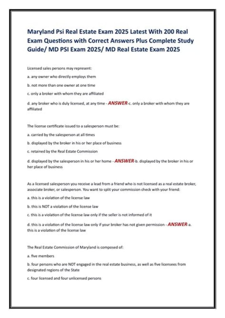 Free Maryland Real Estate Exam Questions PDF – Download Now