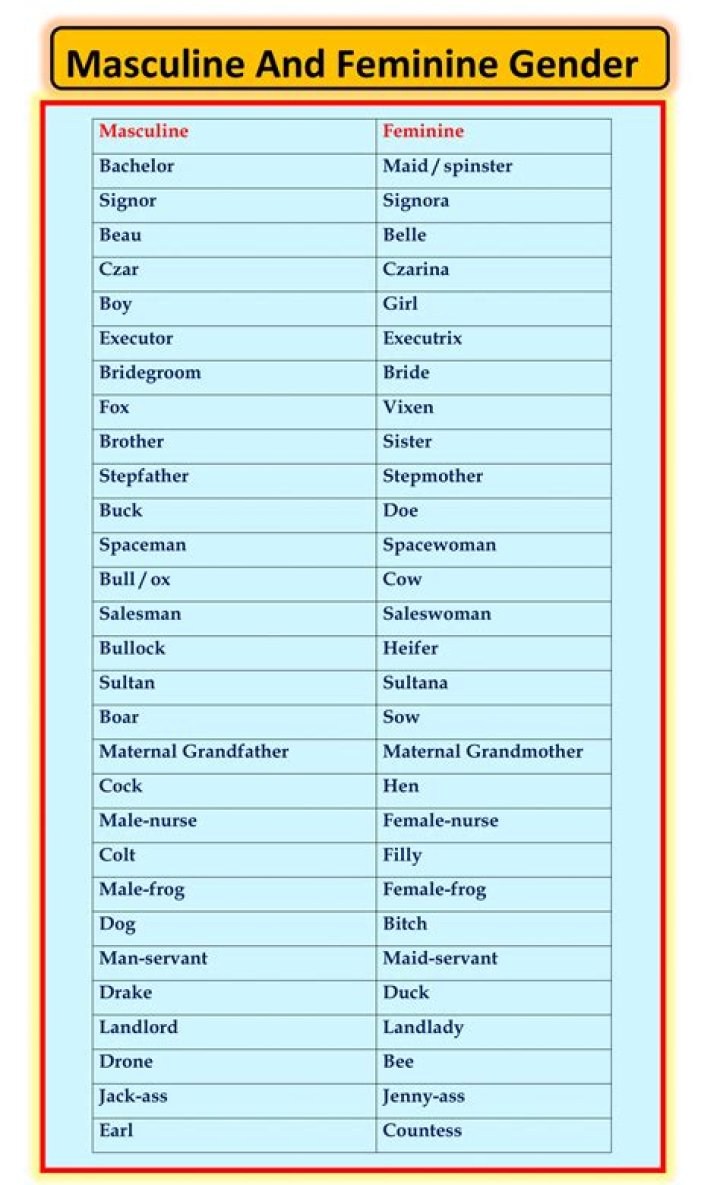 Masculine and Feminine Gender List PDF: Comprehensive Comparison