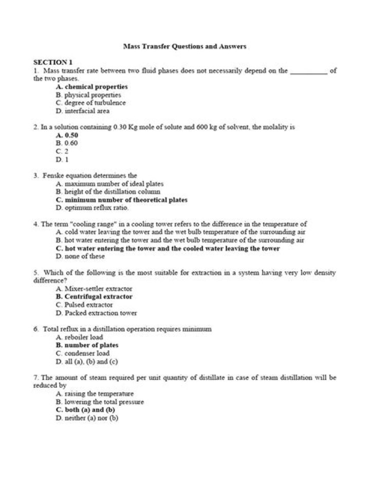 Mass Transfer Questions and Answers PDF: Expert Guide