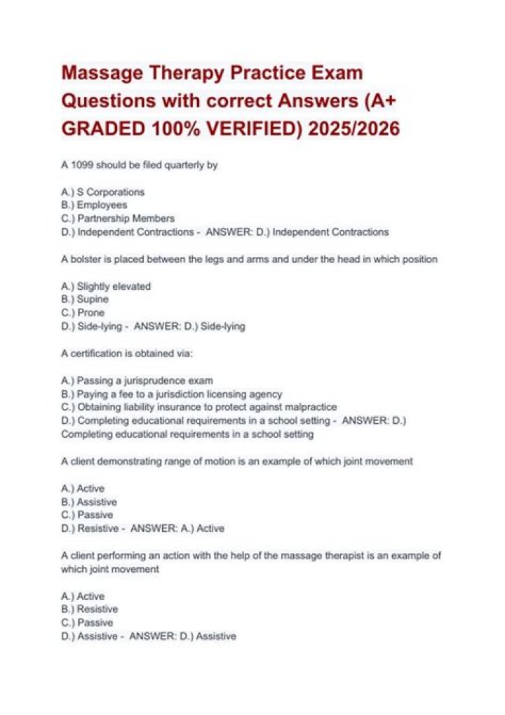 Massage Exam Questions and Answers PDF: Expert Practice Test