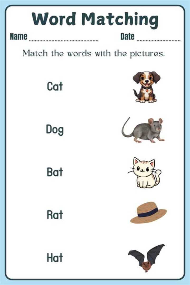 Free Matching Words to Pictures Worksheets PDF for Kids