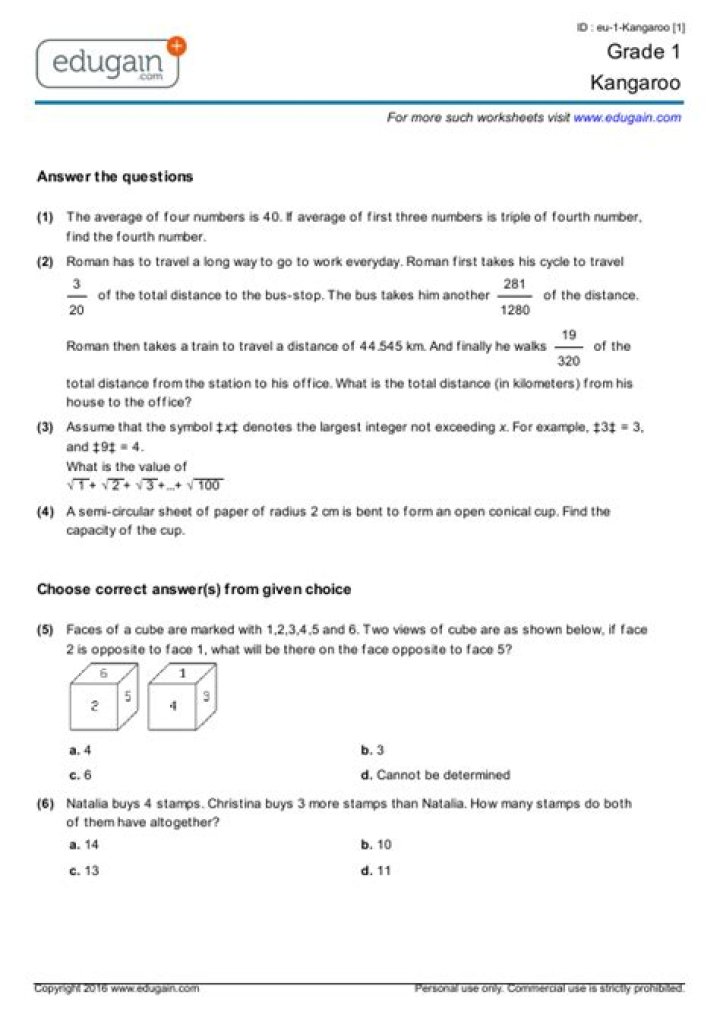 Math Kangaroo 2024 Official Practice Questions PDF