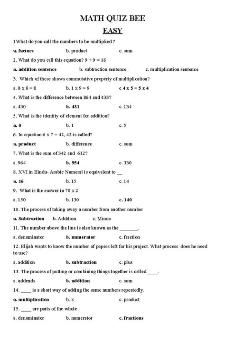 Math Quiz Bee Questions and Answers PDF – Instant Download