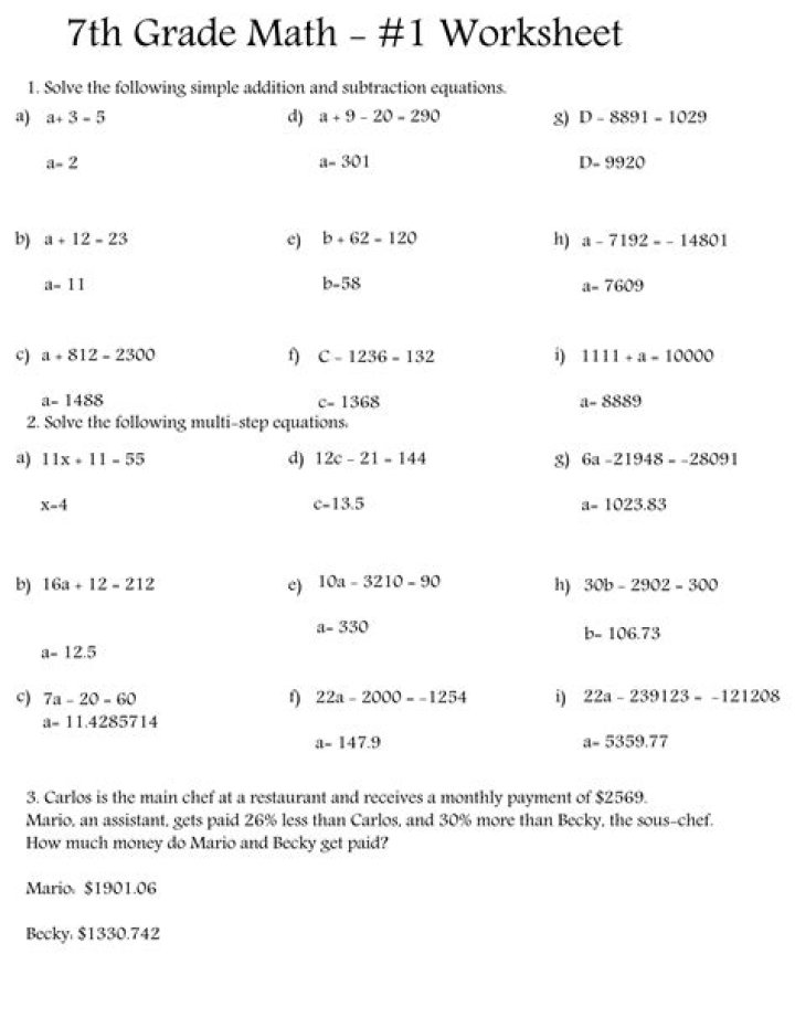 Free 7th Grade Math Worksheets PDF – Instant Download