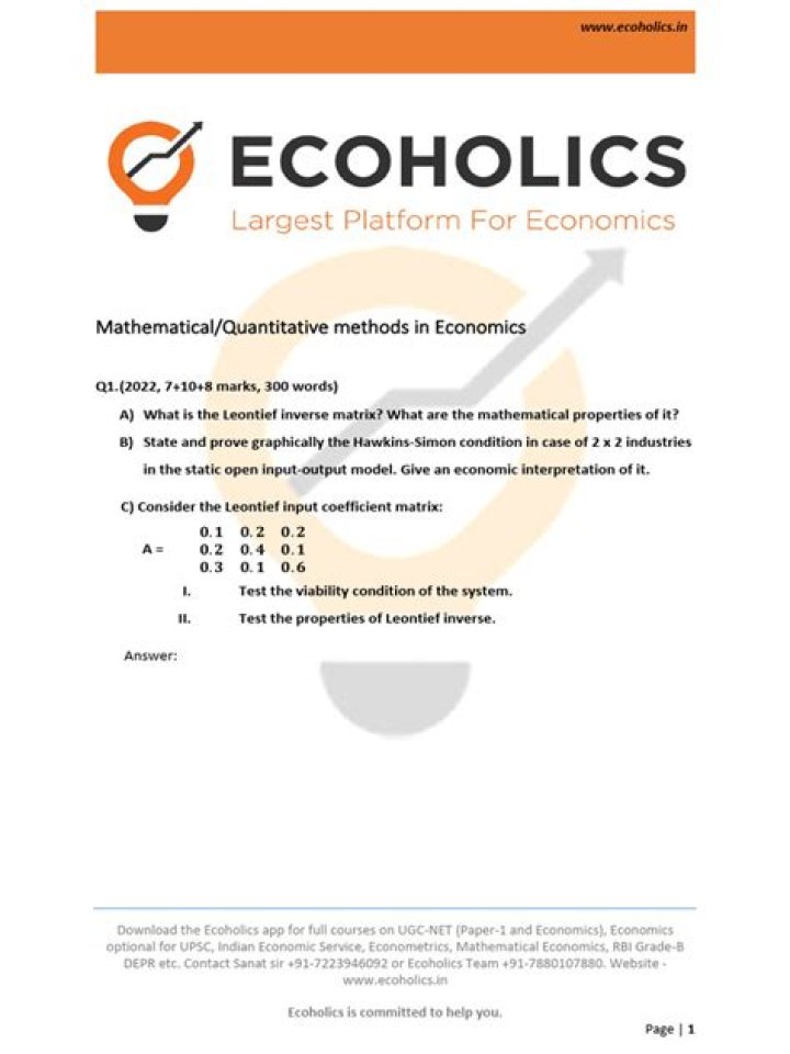 Mathematical Economics Solved Questions PDF – Free Download