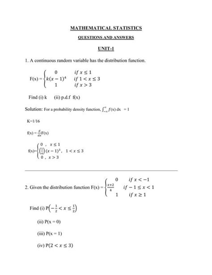 Mathematical Statistics Questions & Answers PDF Guide
