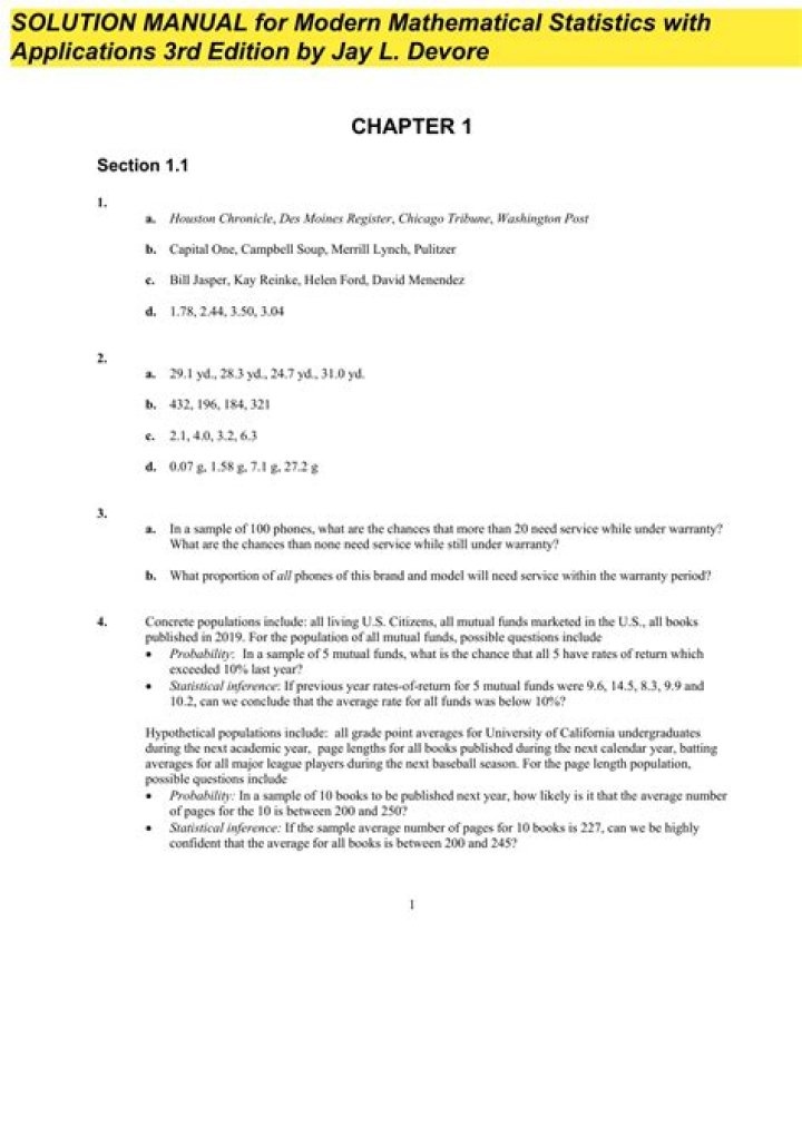 Mathematical Statistics with Real-World Applications: Answers in PDF