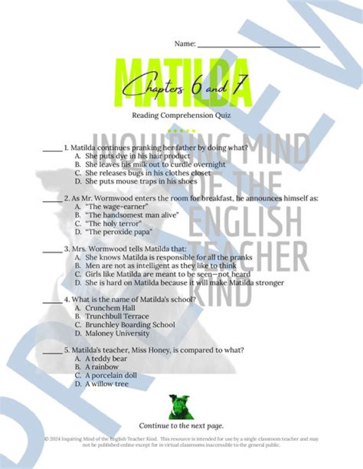 Matilda Poem Questions & Answers PDF: Study Guide & Analysis