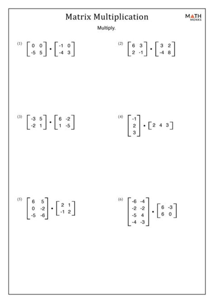 Matrices Multiplication Worksheet with Answers PDF – Download Instant Practice