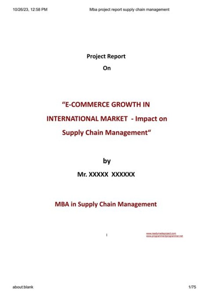 MBA Project Report on Supply Chain Management – Free PDF Guide