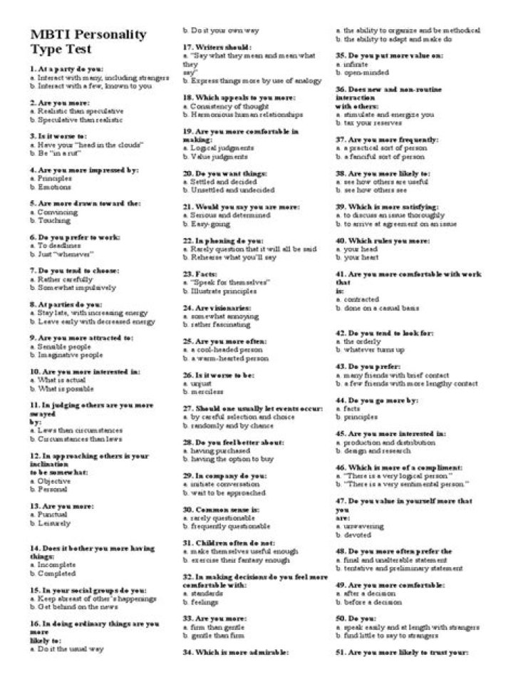 Download Free MBTI Printable Test PDF – Instant Personality Insight