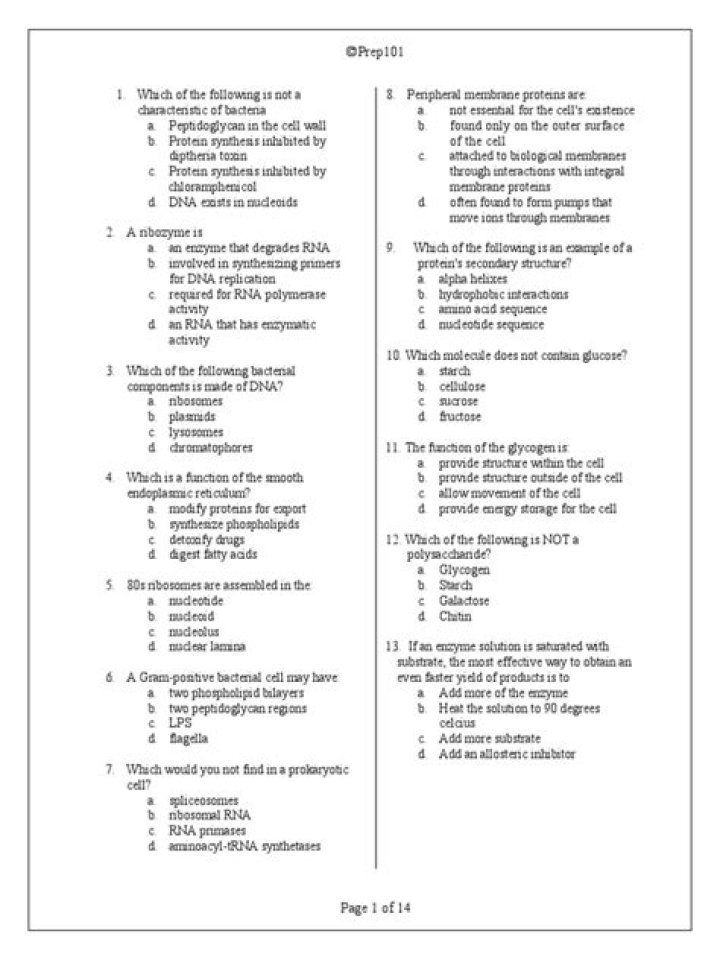 Free MCAT Biology Questions PDF with Answers