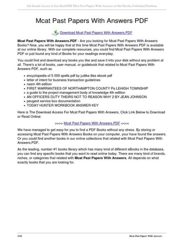 Mcat Past Papers with Answers PDF for Instant Download