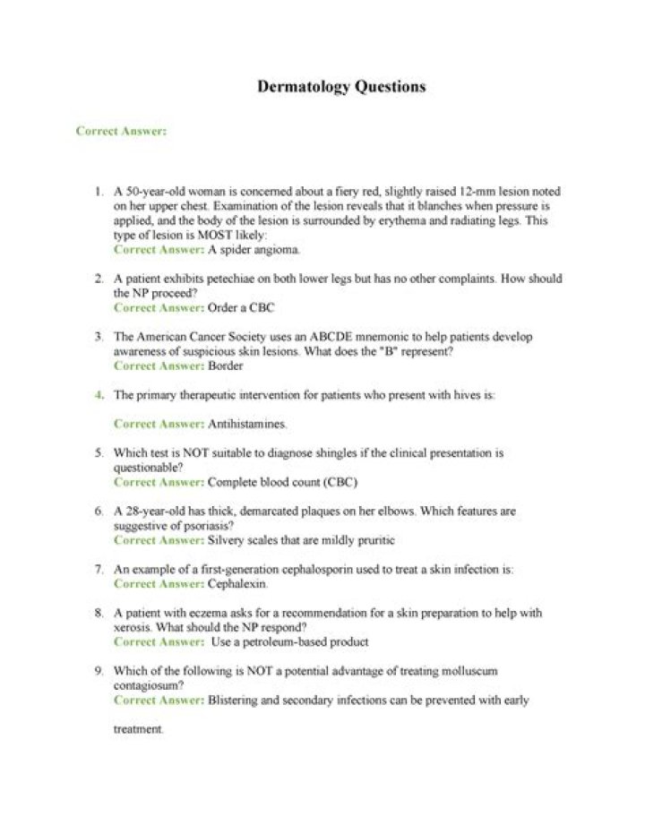 MCQ Dermatology Questions & Answers PDF for Exam Prep