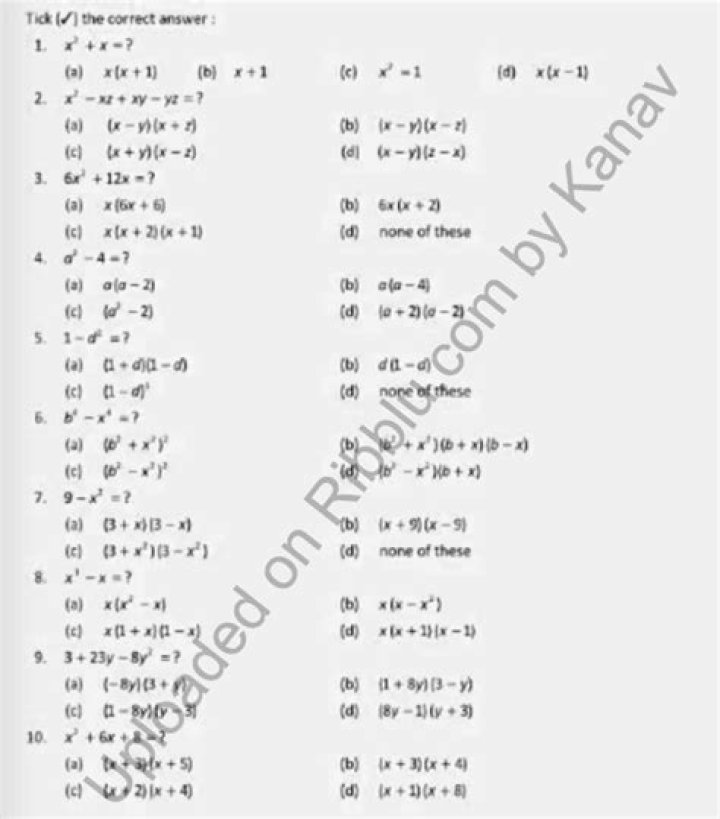 MCQ Questions for Class 8 Maths with Answers PDF Download