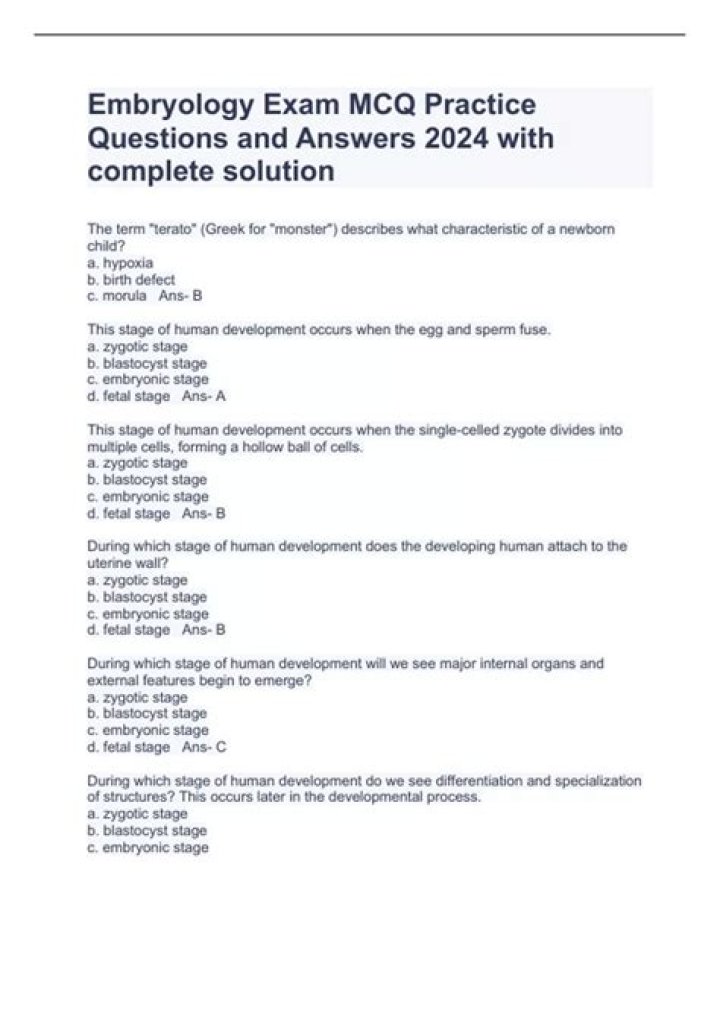 MCQs in Embryology: Answers & Questions PDF for Exam Prep