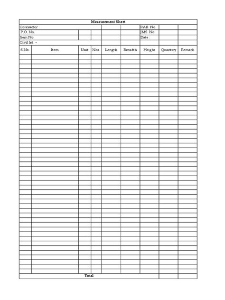 Free Measurement Sheet PDF Download – Printable Templates