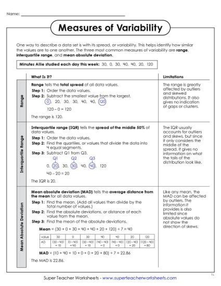 Measures of Variability Worksheet PDF: Practice & Learn Statistical Concepts