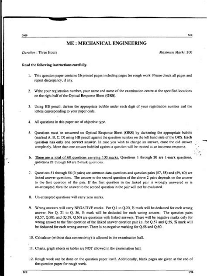 Mechanical Engineering Question Paper PDF – Download Free PDF Papers
