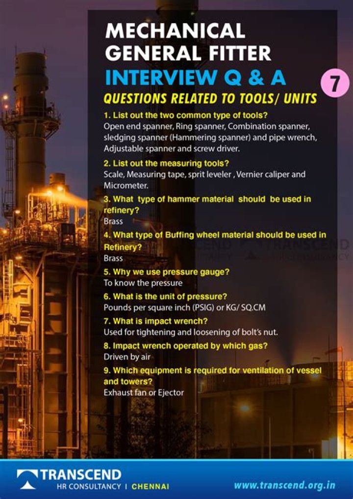 Mechanical Fitter Interview Questions and Answers PDF Download