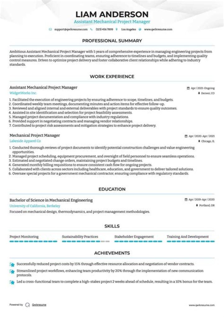 Mechanical Project Manager Resume PDF for Job Success