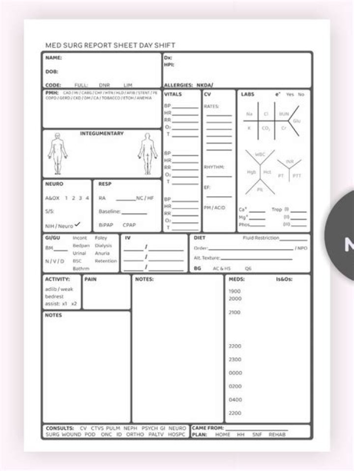 Med Surg Nursing Report Sheet PDF – Free Download for Clinical Staff