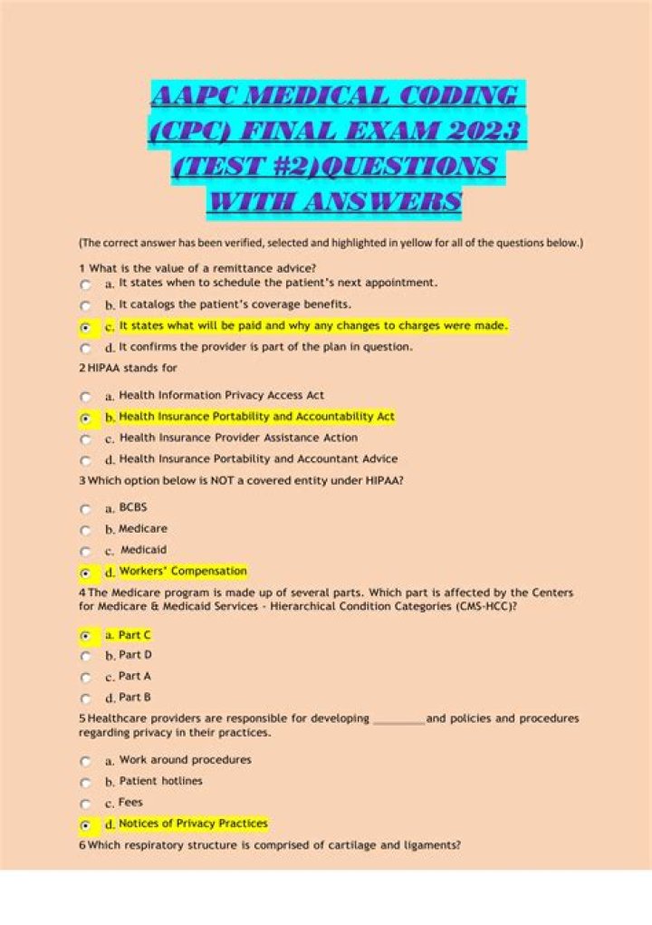 Medical Coding CPC Exam Question Paper with Answers PDF Download