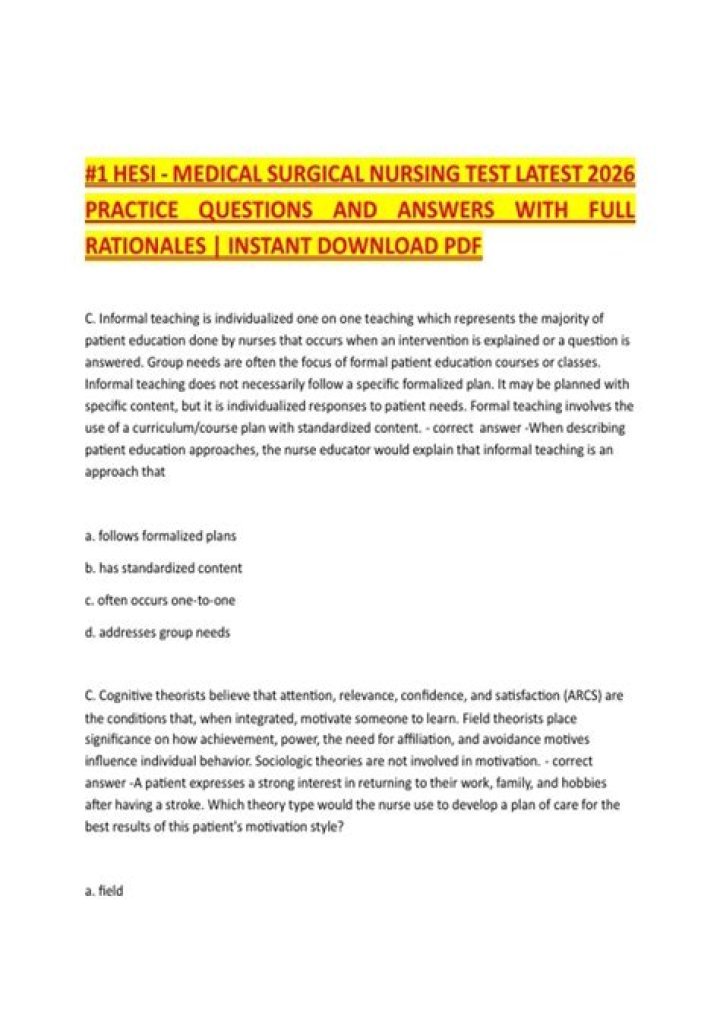 Medical Surgical Nursing Test Questions and Answers PDF