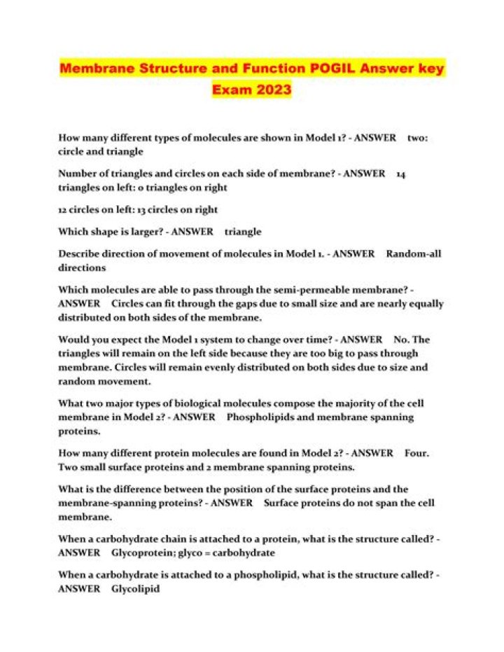 Membrane Structure and Function Pogil Answer Key PDF
