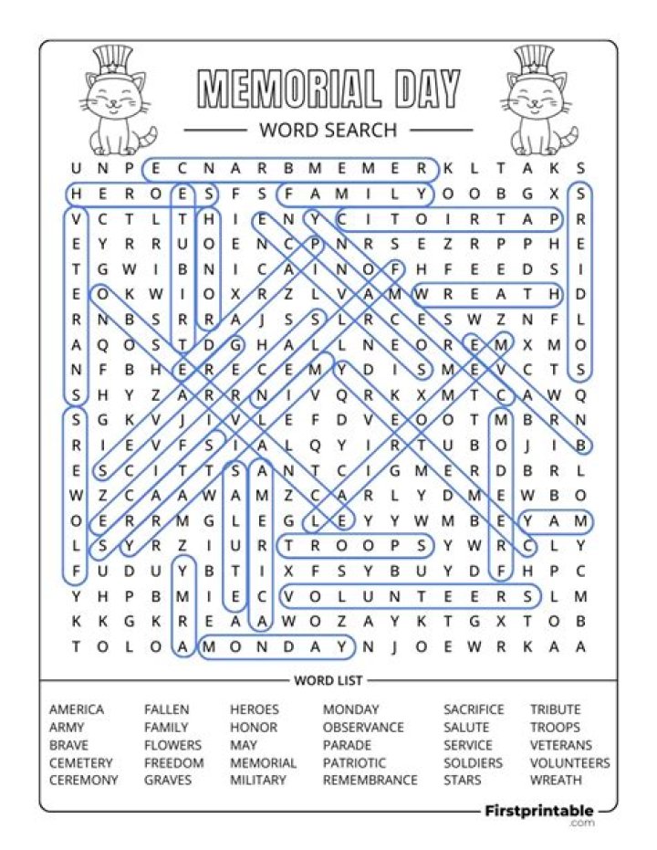Memorial Day Word Search Answer Key PDF Download