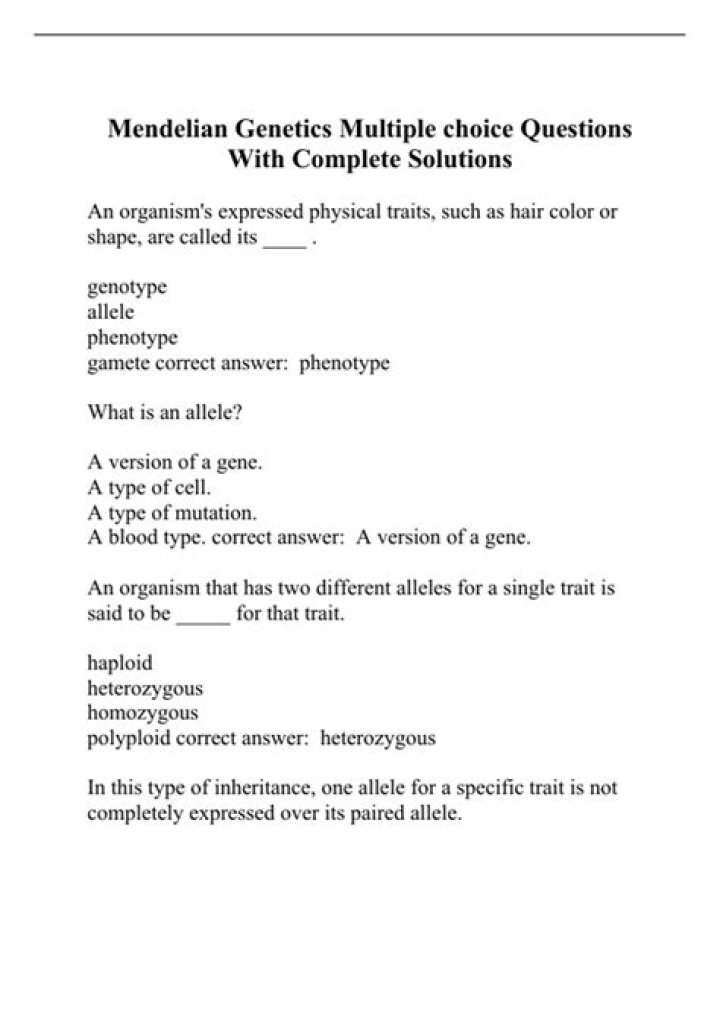 Mendelian Genetics Multiple Choice Questions with Answers PDF for Students
