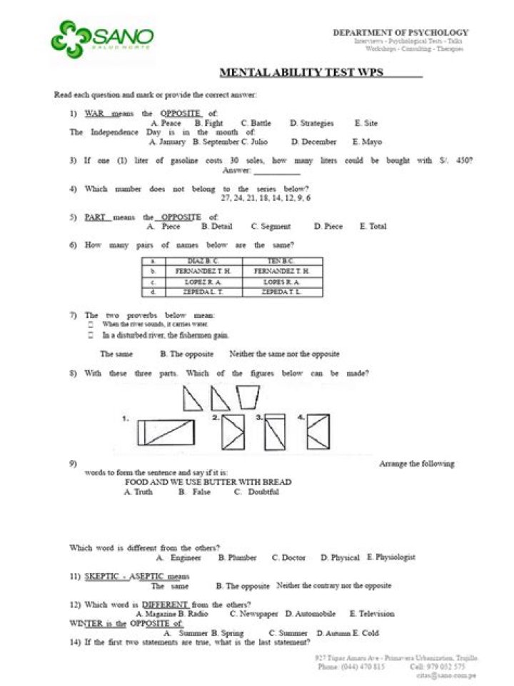 Mental Ability Test with Answers PDF – Free Download