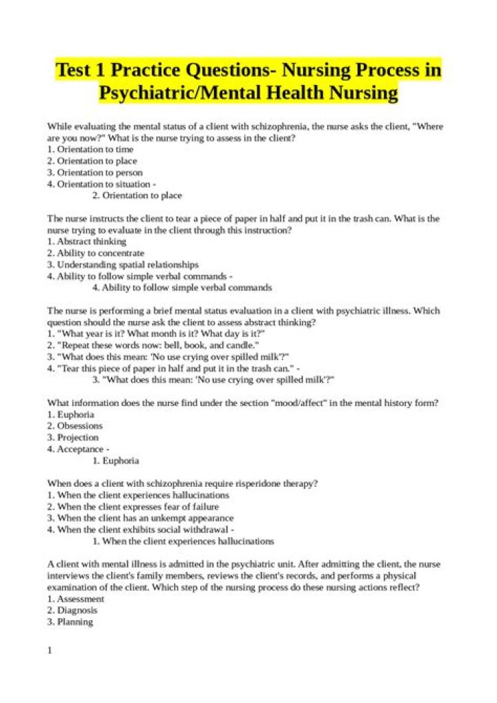 Free Mental Health Nursing Question Paper PDF for Exam Prep