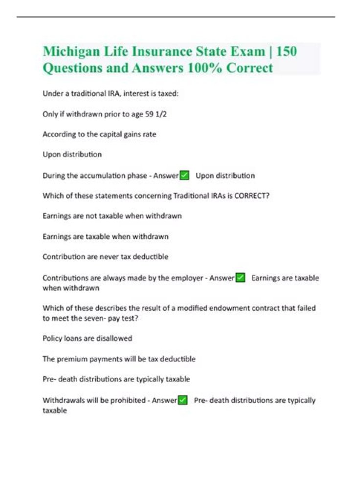 Michigan Life Insurance Exam Questions & Answers PDF – Free Study Guide