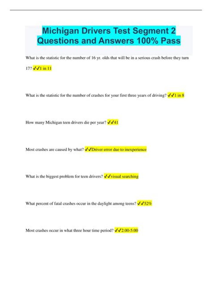 Michigan Written Driving Test Questions and Answers PDF