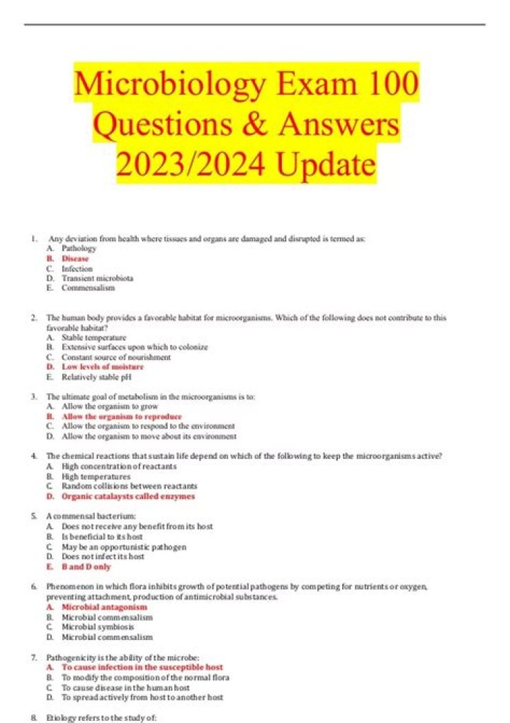 Microbiology Exam Questions & Answers PDF – Perfect Study Resource