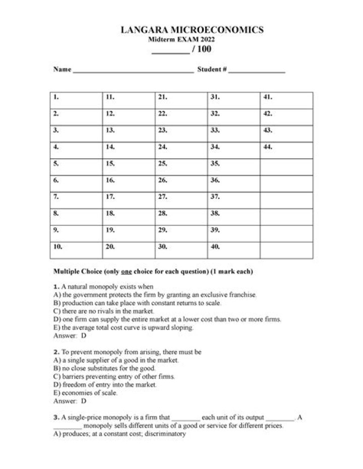 Microeconomics Midterm Exam Questions & Answers PDF: Top Study Guide