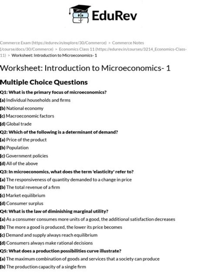 Microeconomics Worksheet PDF: Free Download for Students & Teachers