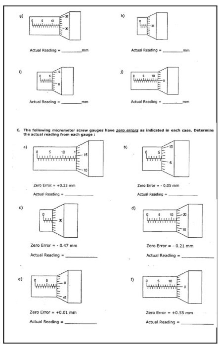 Micrometer Screw Gauge Worksheet PDF – Learn Precision Measurement